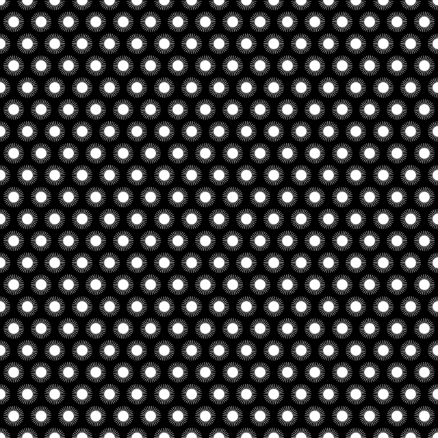 Infinite Hue: "Colorful Suns" pattern available in hundreds of different colors. The Black & White image of the design.