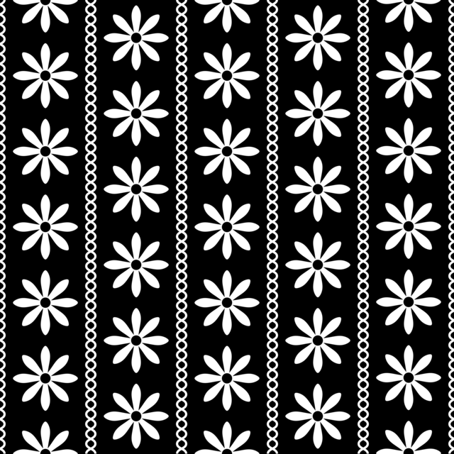 Infinite Hue: "Flower Chains" pattern available in hundreds of different colors. The Black & White image of the design.