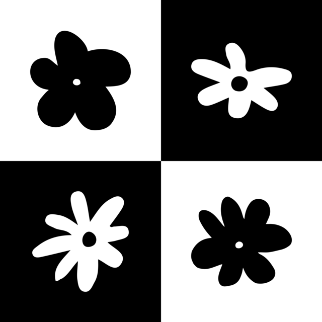 Infinite Hue: "Four Flowers" pattern available in hundreds of different colors. The Black & White image of the design.