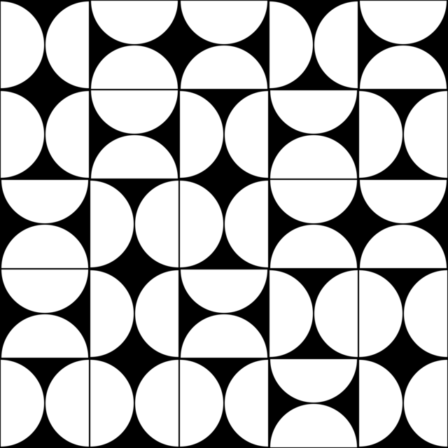 Infinite Hue: "Random Semicircles" pattern available in hundreds of different colors. The Black & White image of the design.