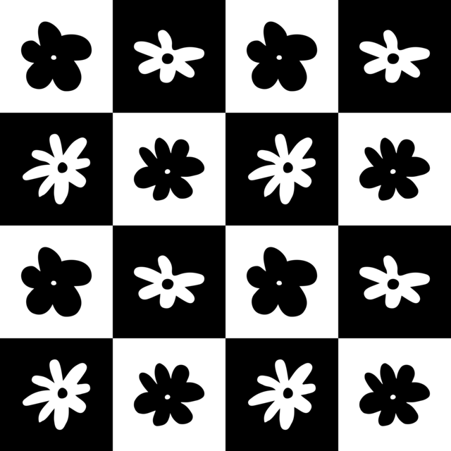 Infinite Hue: "Sixteen Flowers" pattern available in hundreds of different colors. The Black & White image of the design.